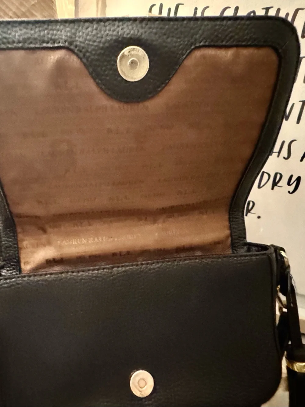 Lauren Ralph Lauren Black Pebbled Leather Crossbody Tassel Bag